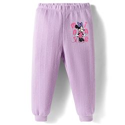 Babyhug Disney Interlock Full Sleeve Front Open Thermal Wear Set With Minnie Mouse Graphics - Lavender