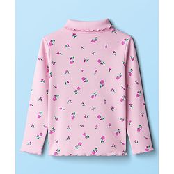 Babyhug Cotton Elastane Knit Full Sleeves Turtle Neck Winter T-Shirt with Floral Print - Pink