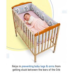 Babyhug 100% Cotton Extra Large Cot Bumper Panda Print - Grey| Soft Cushioned Crib Protector| Breathable Fabric| Easy to setup| Prevents Bumps| 0-24 Months| New Born & Toddler Gifting