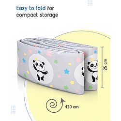 Babyhug 100% Cotton Extra Large Cot Bumper Panda Print - Grey| Soft Cushioned Crib Protector| Breathable Fabric| Easy to setup| Prevents Bumps| 0-24 Months| New Born & Toddler Gifting