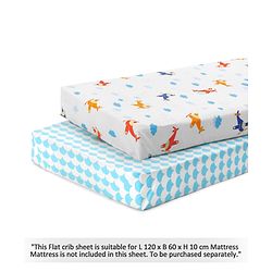 Babyhug Premium Cotton Flat Crib Sheets Set of 2 Aeroplane Theme - White| Soft Breathable Fabric| Skin-Friendly| Travel-Friendly| Machine Washable| 0-12 Months