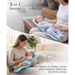 Babyhug 2-in-1 Carrier & Feeding Pillow Velvet - Blue | Infant Carrying and Feeding Support| Ideal for New Moms| Full Body Support| Safety Harness