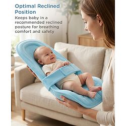 Babyhug 2-in-1 Carrier & Feeding Pillow Velvet - Blue | Infant Carrying and Feeding Support| Ideal for New Moms| Full Body Support| Safety Harness