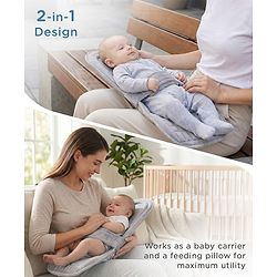 Babyhug 2-in-1 Carrier & Feeding Pillow Velvet - Blue | Infant Carrying and Feeding Support| Ideal for New Moms| Full Body Support| Safety Harness