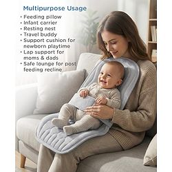 Babyhug 2-in-1 Carrier & Feeding Pillow Velvet - Blue | Infant Carrying and Feeding Support| Ideal for New Moms| Full Body Support| Safety Harness