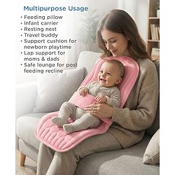 Babyhug 2-in-1 Carrier & Feeding Pillow Velvet - Blue | Infant Carrying and Feeding Support| Ideal for New Moms| Full Body Support| Safety Harness