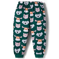 Babyhug Cotton Knit Full Sleeves Co-ords Night Suit With Animal Print - Green