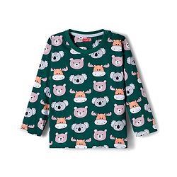 Babyhug Cotton Knit Full Sleeves Co-ords Night Suit With Animal Print - Green
