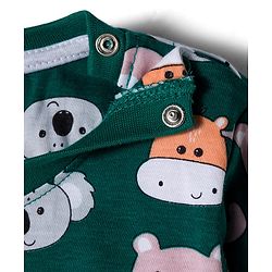 Babyhug Cotton Knit Full Sleeves Co-ords Night Suit With Animal Print - Green