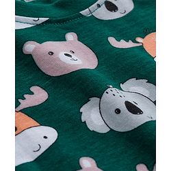 Babyhug Cotton Knit Full Sleeves Co-ords Night Suit With Animal Print - Green