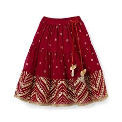 Babyhug Georgette Woven Half Sleeves Foil Printed Choli Lehenga Set with Dupatta & Lace Detailing - Red