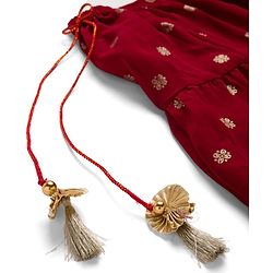 Babyhug Georgette Woven Half Sleeves Foil Printed Choli Lehenga Set with Dupatta & Lace Detailing - Red