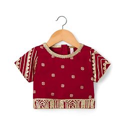 Babyhug Georgette Woven Half Sleeves Foil Printed Choli Lehenga Set with Dupatta & Lace Detailing - Red