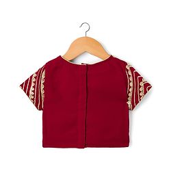 Babyhug Georgette Woven Half Sleeves Foil Printed Choli Lehenga Set with Dupatta & Lace Detailing - Red