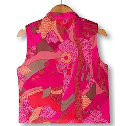 Babyhug Rayon Woven Full Sleeves Kurta Dhoti Set with Jacket & Abstract Print - Fuchsia