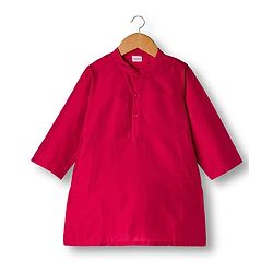 Babyhug Rayon Woven Full Sleeves Kurta Dhoti Set with Jacket & Abstract Print - Fuchsia