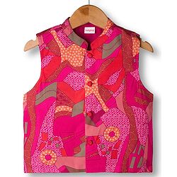 Babyhug Rayon Woven Full Sleeves Kurta Dhoti Set with Jacket & Abstract Print - Fuchsia