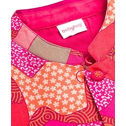 Babyhug Rayon Woven Full Sleeves Kurta Dhoti Set with Jacket & Abstract Print - Fuchsia