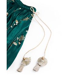Babyhug Woven Half Sleeves Choli Lehenga & Dupatta Set With Floral Sequin Embriodery - Teal Blue