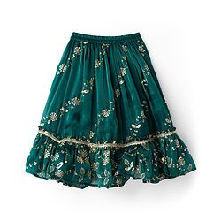 Babyhug Woven Half Sleeves Choli Lehenga & Dupatta Set With Floral Sequin Embriodery - Teal Blue