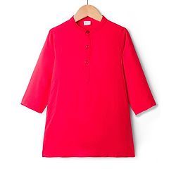 Babyhug Rayon Woven Full Sleeves Kurta Pajama Set With Velvet Embroidered Jacket - Red