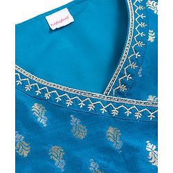Babyhug Brocade Woven Full Sleeves Kurta Dhoti Set with Floral Foil Print - Royal Blue & White