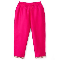Babyhug Woven Full Sleeves Kurti Palazzo & Dupatta Set with Floral Foil Print & Embroidery - Fuchsia