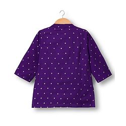 Babyhug Cotton Blend Woven Full Sleeves Kurta Dhoti Set With Foil Print - Purple & White