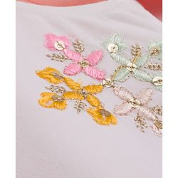 Babyhug Rayon Woven Full Sleeves Kurta Pajama & Jacket Set With Floral Embroidery - Peach