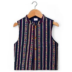 Babyhug Rayon Woven Full Sleeves Solid Kurta Payjama Set with Embroidered Jacket - Navy