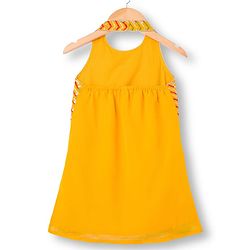 Babyhug Georgette Woven Sleeveless Halter Neck Kurti Palazzo  & Dupatta Set With Sequin Embriodery - Yellow & Red