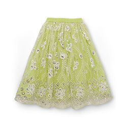Babyhug Georgette Woven Puffed Sleeves Sequinned Floral Designed Choli Lahenga Set with Dupatta- Light Green