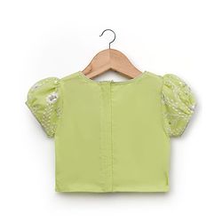 Babyhug Georgette Woven Puffed Sleeves Sequinned Floral Designed Choli Lahenga Set with Dupatta- Light Green