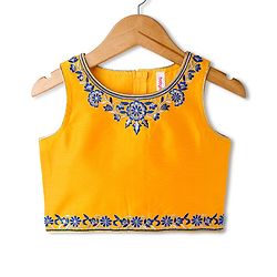 Babyhug Georgette Woven Sleeveless Brocade Choli & Bandhani Printed Lehenga with  Dupatta - Blue & Mustard