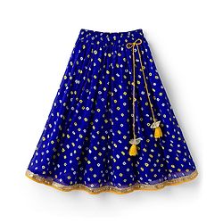 Babyhug Georgette Woven Sleeveless Brocade Choli & Bandhani Printed Lehenga with  Dupatta - Blue & Mustard