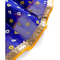 Babyhug Georgette Woven Sleeveless Brocade Choli & Bandhani Printed Lehenga with  Dupatta - Blue & Mustard