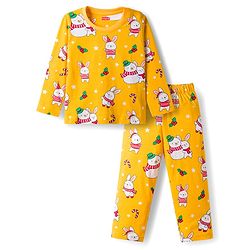 Babyhug Cotton Knit Full Sleeves Co-ords Night Suit With Animal Print - Yellow