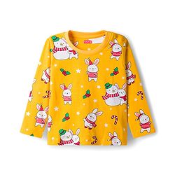 Babyhug Cotton Knit Full Sleeves Co-ords Night Suit With Animal Print - Yellow