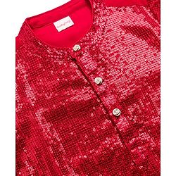 Babyhug Georgette Woven Full Sleeves Kurta Pajama Set with Sequin Detailing - Red