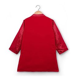 Babyhug Georgette Woven Full Sleeves Kurta Pajama Set with Sequin Detailing - Red