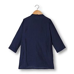 Babyhug Rayon Woven Full Sleeves Kurta Pajama & Foil Printed Jacket Set - Navy Blue