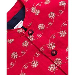 Babyhug Rayon Woven Full Sleeves Kurta Pajama & Foil Printed Jacket Set - Navy Blue