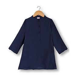 Babyhug Rayon Woven Full Sleeves Kurta Pajama & Foil Printed Jacket Set - Navy Blue