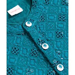 Babyhug Schiffili Woven Full Sleeves Kurta Pajama Set with Embroidery & Sequin Detailing - Teal Blue