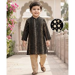 Babyhug Georgette Woven Full Sleeves Sequin Embroidered Kurta Pyjama Set - Black