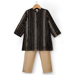 Babyhug Georgette Woven Full Sleeves Sequin Embroidered Kurta Pyjama Set - Black