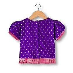 Babyhug Brocade Woven Half Sleeves Choli Lehenga & Dupatta Set With Floral Foil Print - Purple