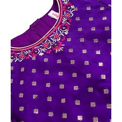 Babyhug Brocade Woven Half Sleeves Choli Lehenga & Dupatta Set With Floral Foil Print - Purple