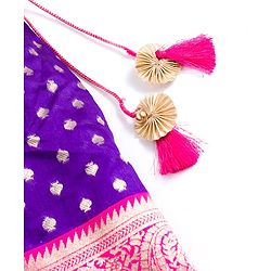 Babyhug Brocade Woven Half Sleeves Choli Lehenga & Dupatta Set With Floral Foil Print - Purple