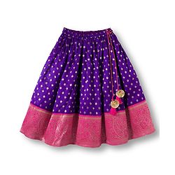 Babyhug Brocade Woven Half Sleeves Choli Lehenga & Dupatta Set With Floral Foil Print - Purple